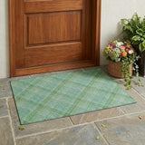 3' X 5' Aqua And Teal Blue Plaid Washable Indoor Outdoor Area Rug