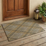 3' X 5' Brown And Gold Plaid Washable Indoor Outdoor Area Rug