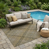 5' X 8' Brown And Gold Plaid Washable Indoor Outdoor Area Rug