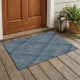 3' X 5' Blue And Graphite Plaid Washable Indoor Outdoor Area Rug