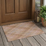 3' X 5' Copper And Orange Plaid Washable Indoor Outdoor Area Rug