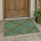 3' X 5' Green And Emerald Plaid Washable Indoor Outdoor Area Rug