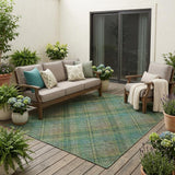 5' X 8' Green And Emerald Plaid Washable Indoor Outdoor Area Rug