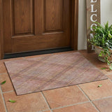 3' X 5' Pink And Beige Plaid Washable Indoor Outdoor Area Rug