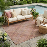 5' X 8' Pink And Beige Plaid Washable Indoor Outdoor Area Rug