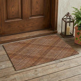 3' X 5' Orange And Brown Plaid Washable Indoor Outdoor Area Rug