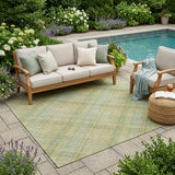 5' X 8' Sage And Green Plaid Washable Indoor Outdoor Area Rug