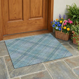 3' X 5' Sky Blue And Blue Plaid Washable Indoor Outdoor Area Rug