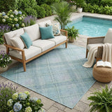 5' X 8' Sky Blue And Blue Plaid Washable Indoor Outdoor Area Rug