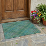 3' X 5' Teal Blue And Green Plaid Washable Indoor Outdoor Area Rug