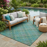 5' X 8' Teal Blue And Green Plaid Washable Indoor Outdoor Area Rug