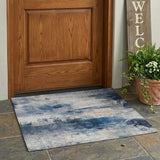 3' X 5' Blue And Silver Abstract Washable Indoor Outdoor Area Rug
