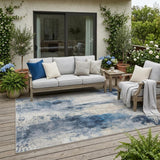 5' X 8' Blue And Silver Abstract Washable Indoor Outdoor Area Rug