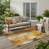 5' X 8' Brown And Beige Abstract Washable Indoor Outdoor Area Rug