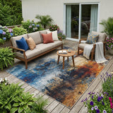 5' X 8' Blue And Graphite Abstract Washable Indoor Outdoor Area Rug