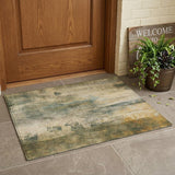 3' X 5' Fern Green And Green Abstract Washable Indoor Outdoor Area Rug