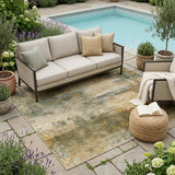 5' X 8' Fern Green And Green Abstract Washable Indoor Outdoor Area Rug