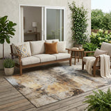 5' X 8' Khaki And Brown Abstract Washable Indoor Outdoor Area Rug