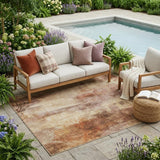 5' X 8' Orange And Peach Abstract Washable Indoor Outdoor Area Rug