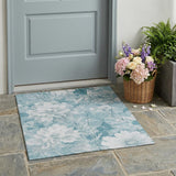 3' X 5' Aqua And Teal Blue Floral Washable Indoor Outdoor Area Rug
