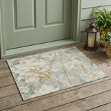 3' X 5' Mint Green And Green Floral Washable Indoor Outdoor Area Rug