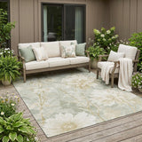 5' X 8' Mint Green And Green Floral Washable Indoor Outdoor Area Rug