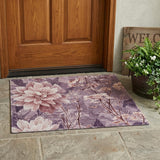 3' X 5' Plum And Purple Floral Washable Indoor Outdoor Area Rug