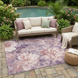5' X 8' Plum And Purple Floral Washable Indoor Outdoor Area Rug