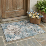 3' X 5' Teal Blue And Silver Floral Washable Indoor Outdoor Area Rug