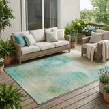 5' X 8' Aqua And Teal Blue Abstract Washable Indoor Outdoor Area Rug