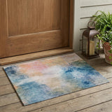 3' X 5' Blue And Beige Abstract Washable Indoor Outdoor Area Rug