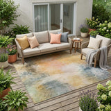 5' X 8' Copper And Orange Abstract Washable Indoor Outdoor Area Rug