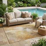 5' X 8' Wheat And Gold Abstract Washable Indoor Outdoor Area Rug