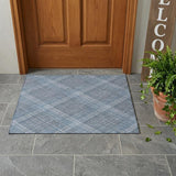3' X 5' Blue And Denim Blue Plaid Washable Indoor Outdoor Area Rug
