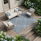 8' X 10' Blue And Denim Blue Plaid Washable Indoor Outdoor Area Rug