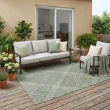 5' X 8' Green And Beige Plaid Washable Indoor Outdoor Area Rug