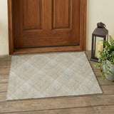 3' X 5' Linen And Ivory Plaid Washable Indoor Outdoor Area Rug