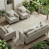 8' X 10' Linen And Ivory Plaid Washable Indoor Outdoor Area Rug