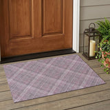 3' X 5' Pink And Blush Plaid Washable Indoor Outdoor Area Rug
