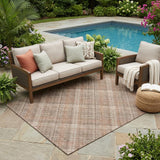 5' X 8' Orange And Beige Plaid Washable Indoor Outdoor Area Rug