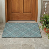 3' X 5' Teal Blue And Silver Plaid Washable Indoor Outdoor Area Rug