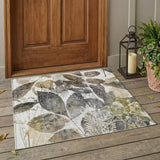 3' X 5' Brown And Silver Botanical Leaves Washable Indoor Outdoor Area Rug