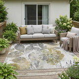5' X 8' Brown And Silver Botanical Leaves Washable Indoor Outdoor Area Rug