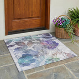 3' X 5' Blue And Silver Botanical Leaves Washable Indoor Outdoor Area Rug