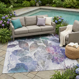 5' X 8' Blue And Silver Botanical Leaves Washable Indoor Outdoor Area Rug