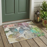 3' X 5' Green And Ivory Botanical Leaves Washable Indoor Outdoor Area Rug