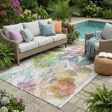 5' X 8' Green And Ivory Botanical Leaves Washable Indoor Outdoor Area Rug
