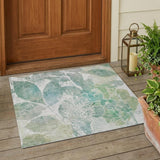3' X 5' Sage And Green Botanical Leaves Washable Indoor Outdoor Area Rug