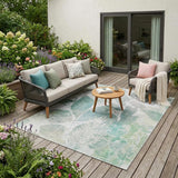 5' X 8' Sage And Green Botanical Leaves Washable Indoor Outdoor Area Rug