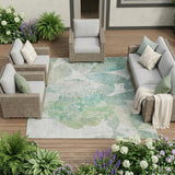 8' X 10' Sage And Green Botanical Leaves Washable Indoor Outdoor Area Rug